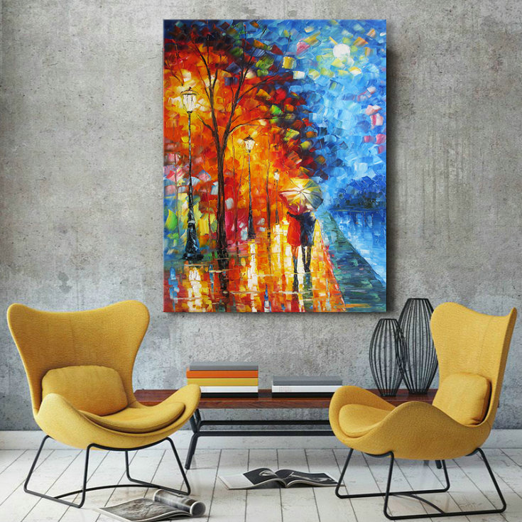 Wall Art Romantic Oil Painting "lovers walk on the side of the lake"
